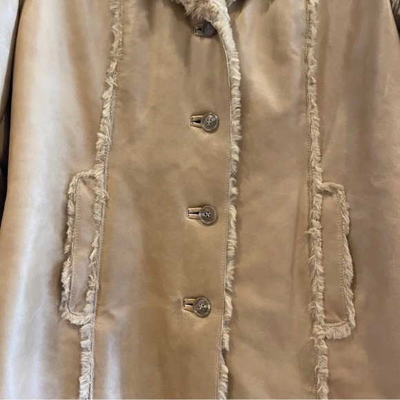 Kenneth Cole Reaction Tan Leather Jacket with Faux Fur Trim - Picture 6 of 15